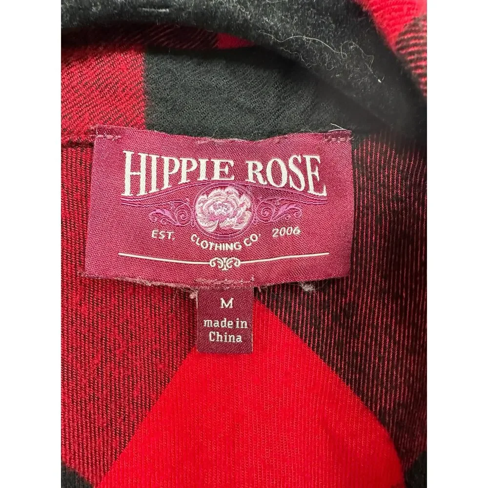 Hippie Rose Buffalo Plaid Flannel Button Up Women M Y2K Western Lumberjack Cabin - Picture 8 of 10